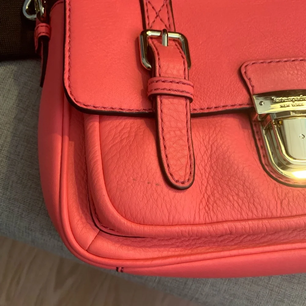 Kate Spade Lola Avenue Bright Vibrant Coral Pink Satchel Crossbody Gold Hardware